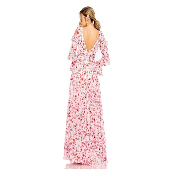New with Tags Mac Duggal Floral Maxi Dress Size 12 Pink Poppy Print Formal - Picture 2 of 16